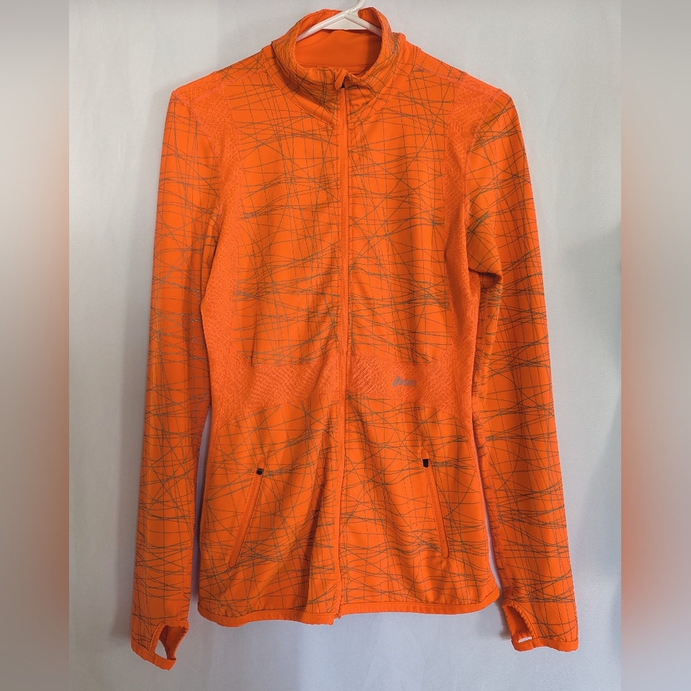 Asics Women's Medium Orange Running Casual Full Zip Top Thumb Loops Jacket